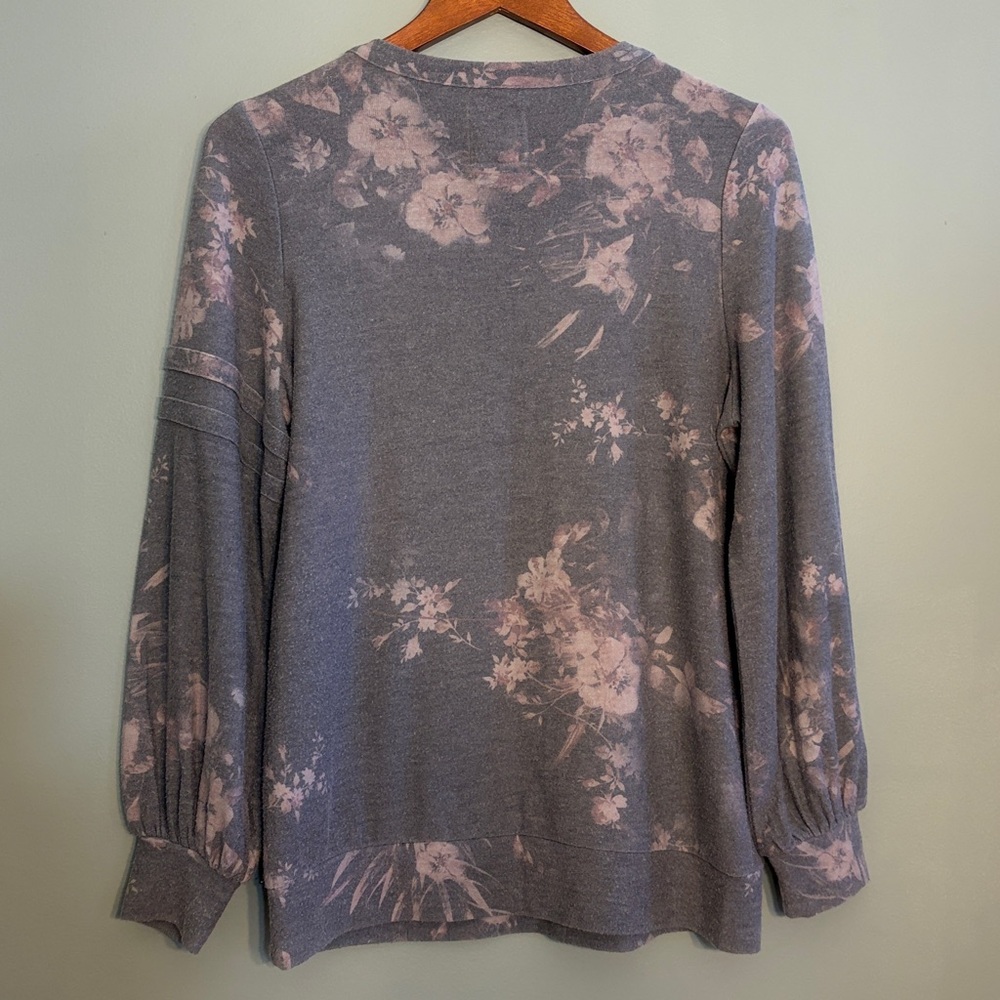 Chaser Size Large Gray Floral Scoop neck Pullover Sweater - Picture 4 of 6